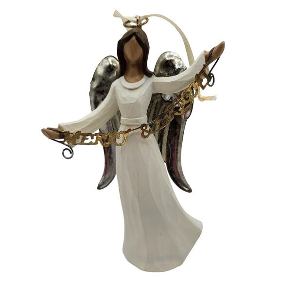 Dancing Angel Christmas Ornament White Resin Angelic Wings Holiday - Picture 1 of 5